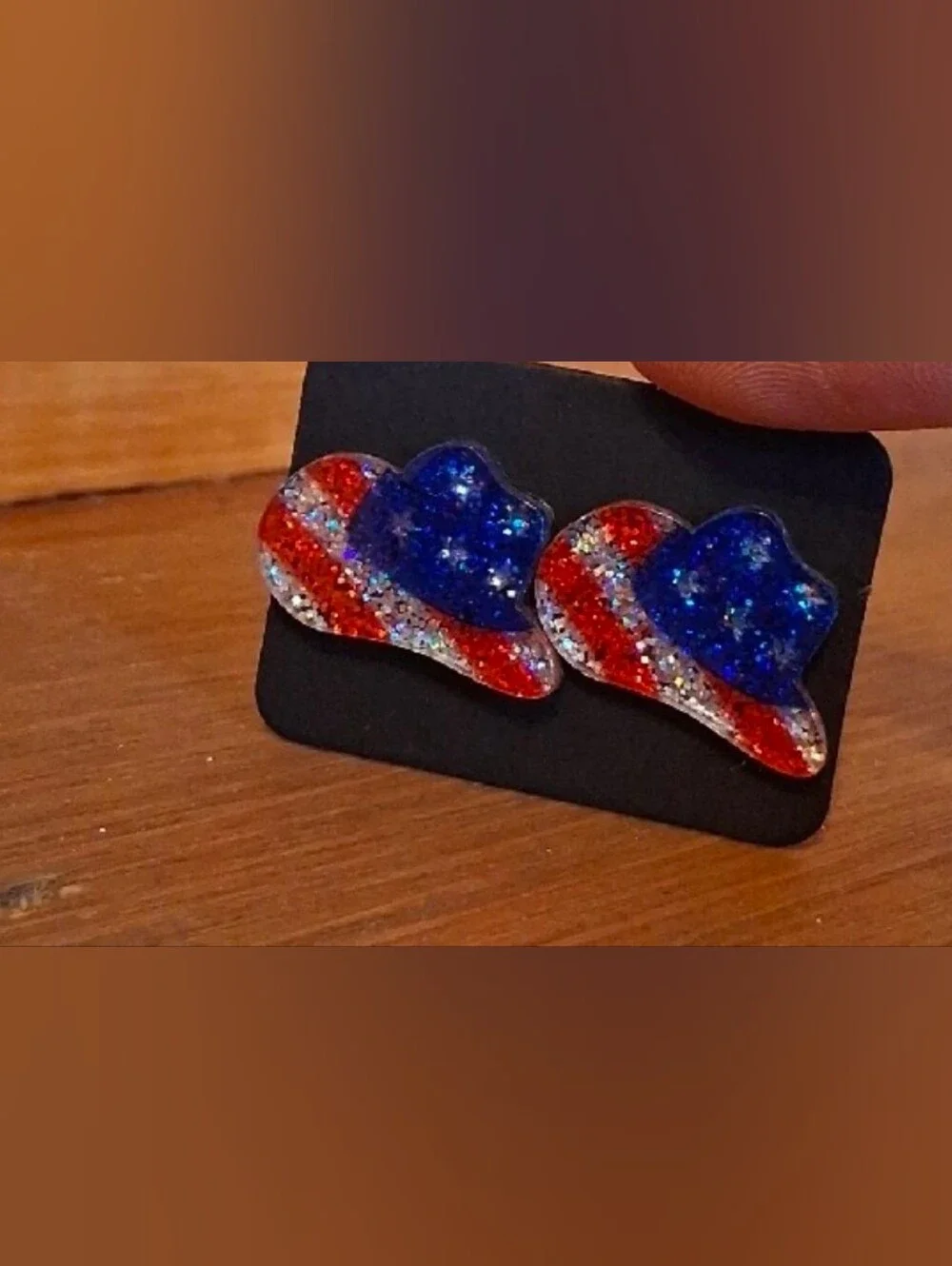 $8 Each Or Bundle 5/$20 Patriotic Glitter Cowboy Hat Earrings